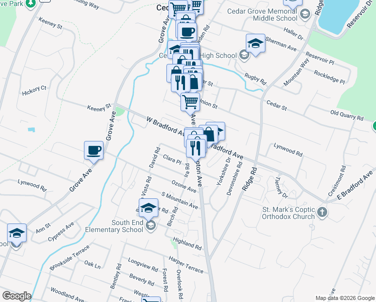map of restaurants, bars, coffee shops, grocery stores, and more near 51 Ira Road in Cedar Grove