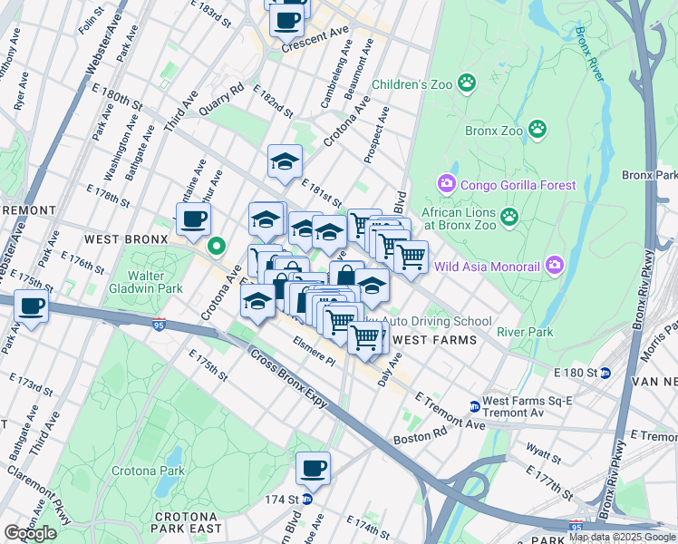 map of restaurants, bars, coffee shops, grocery stores, and more near 2035 Marmion Avenue in The Bronx