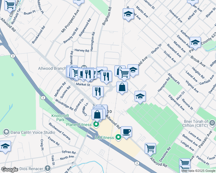 map of restaurants, bars, coffee shops, grocery stores, and more near 922 Bloomfield Avenue in Clifton
