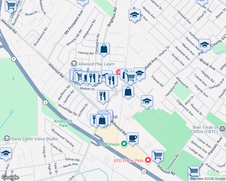 map of restaurants, bars, coffee shops, grocery stores, and more near 922 Bloomfield Avenue in Clifton
