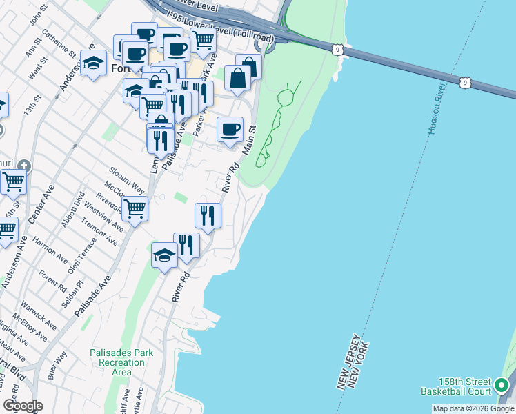 map of restaurants, bars, coffee shops, grocery stores, and more near 15 Shore Road in Edgewater