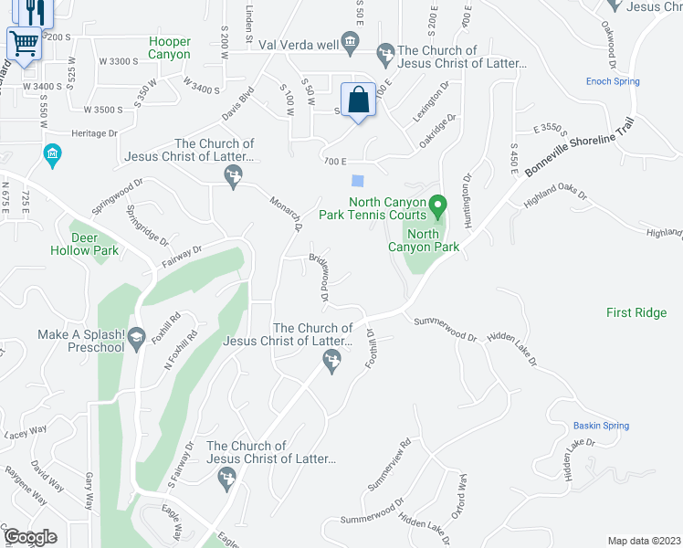 map of restaurants, bars, coffee shops, grocery stores, and more near 47 East 4050 South in Bountiful