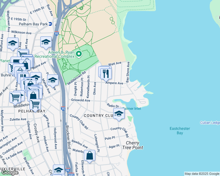 map of restaurants, bars, coffee shops, grocery stores, and more near 1521 Research Avenue in Bronx