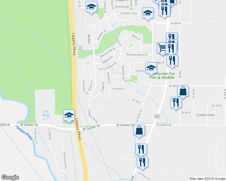 map of restaurants, bars, coffee shops, grocery stores, and more near 997 Farnham Drive in North Salt Lake