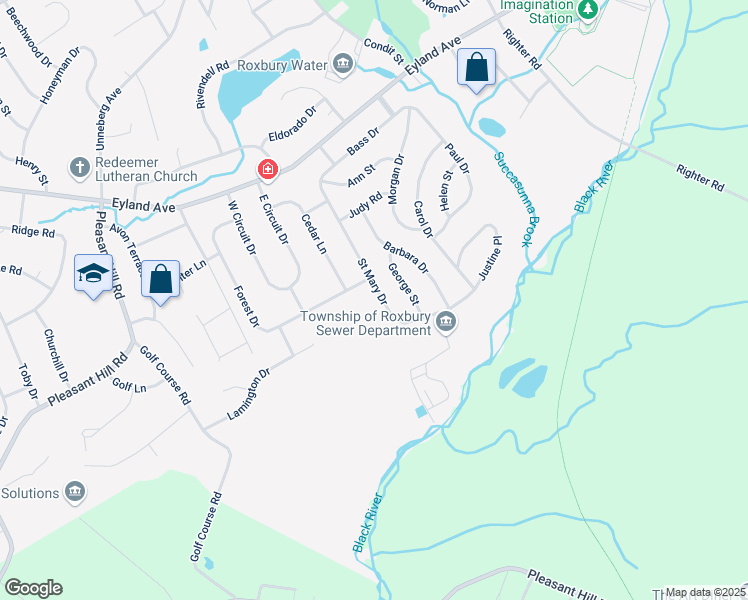 map of restaurants, bars, coffee shops, grocery stores, and more near 40 Saint Mary Drive in Roxbury Township