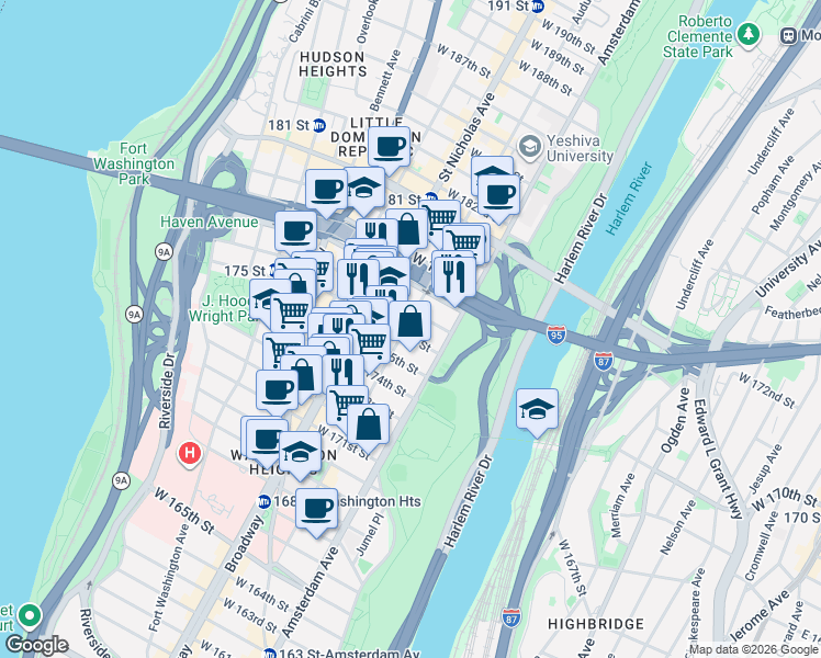 map of restaurants, bars, coffee shops, grocery stores, and more near in New York