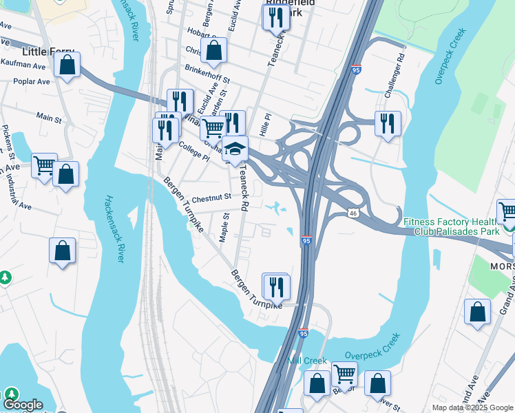 map of restaurants, bars, coffee shops, grocery stores, and more near 18 Birch Street in Ridgefield Park