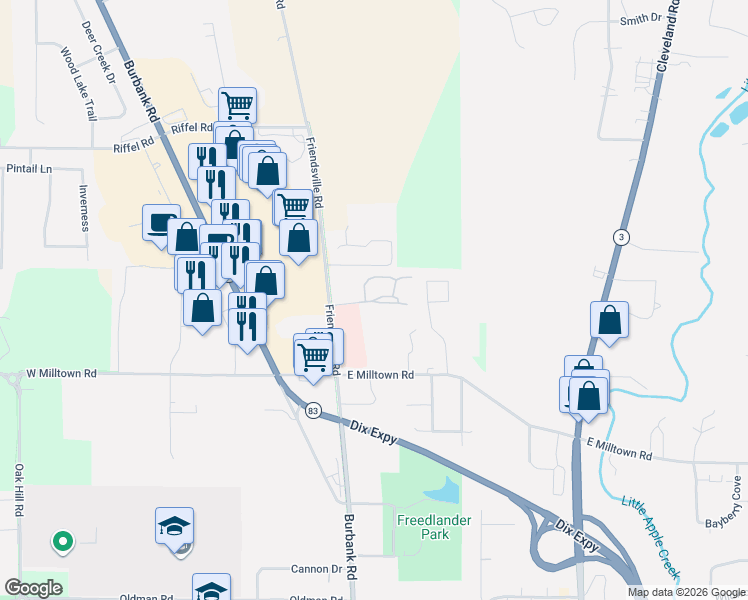 map of restaurants, bars, coffee shops, grocery stores, and more near 3783 Friendsville Road in Wooster
