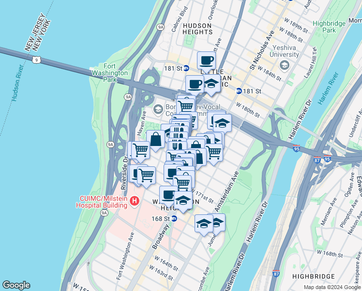 map of restaurants, bars, coffee shops, grocery stores, and more near in New York