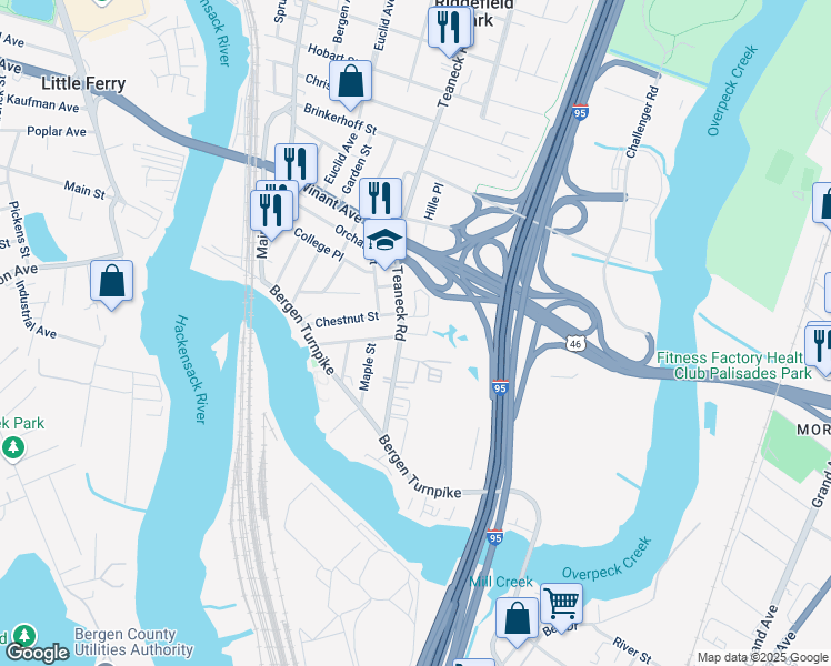 map of restaurants, bars, coffee shops, grocery stores, and more near 18 Birch Street in Ridgefield Park