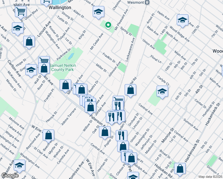 map of restaurants, bars, coffee shops, grocery stores, and more near 52-64 Van Dyke Street in Wallington