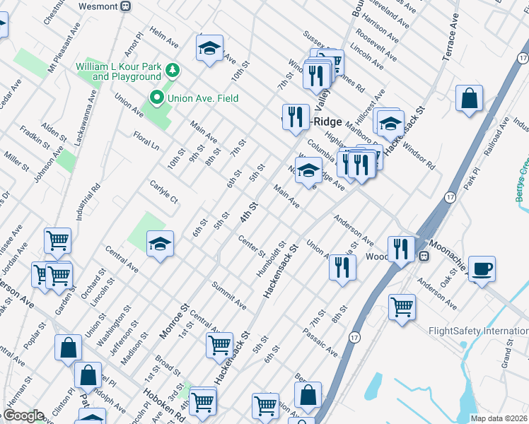 map of restaurants, bars, coffee shops, grocery stores, and more near in Wood-Ridge