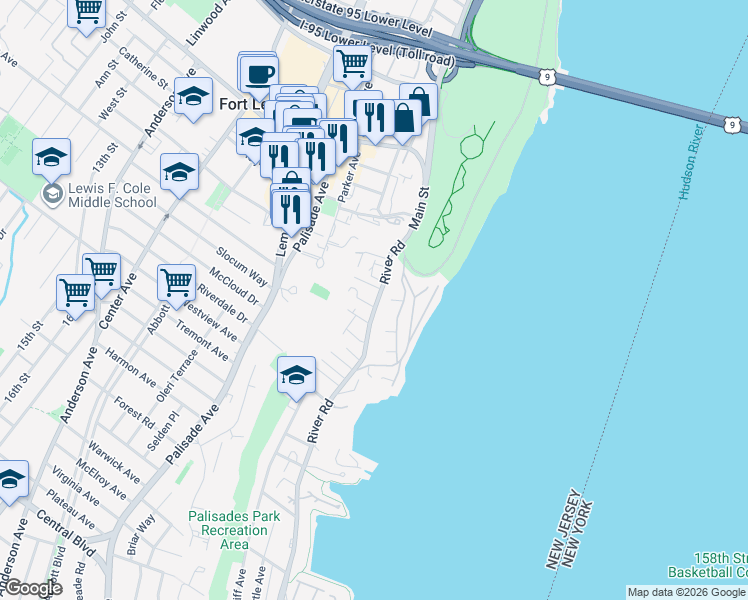 map of restaurants, bars, coffee shops, grocery stores, and more near 26 Colony Road in Edgewater