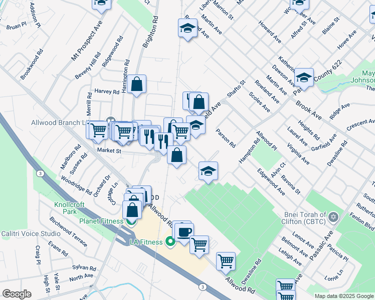 map of restaurants, bars, coffee shops, grocery stores, and more near 17 Industrial West in Clifton