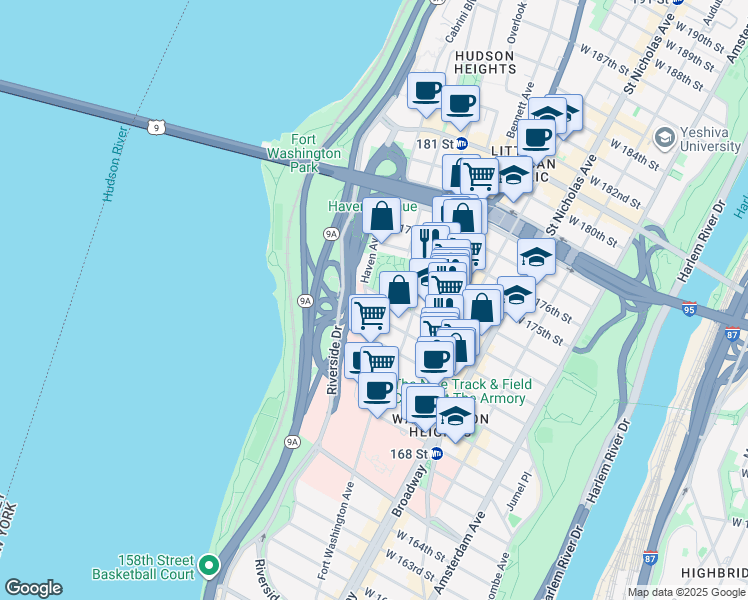 map of restaurants, bars, coffee shops, grocery stores, and more near in New York
