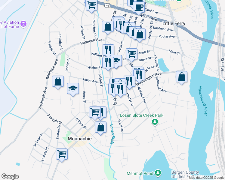 map of restaurants, bars, coffee shops, grocery stores, and more near 99 Liberty Street in Little Ferry