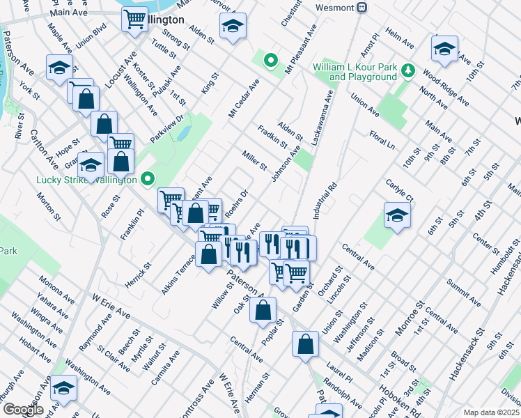 map of restaurants, bars, coffee shops, grocery stores, and more near 104 Johnson Avenue in Wallington