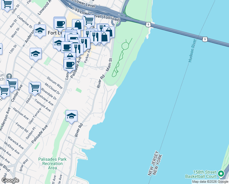 map of restaurants, bars, coffee shops, grocery stores, and more near 31 Shore Road in Edgewater
