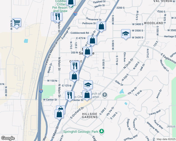 map of restaurants, bars, coffee shops, grocery stores, and more near 196 Hillside Lane in North Salt Lake
