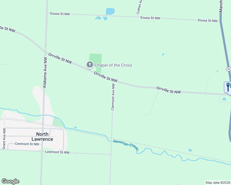 map of restaurants, bars, coffee shops, grocery stores, and more near 14210 Orrville Street Northwest in North Lawrence