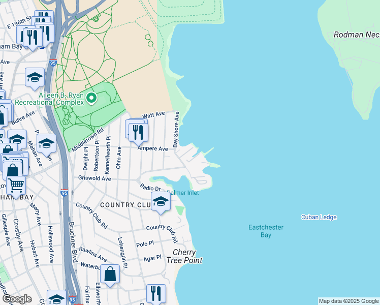 map of restaurants, bars, coffee shops, grocery stores, and more near 220 Outlook Avenue in Bronx