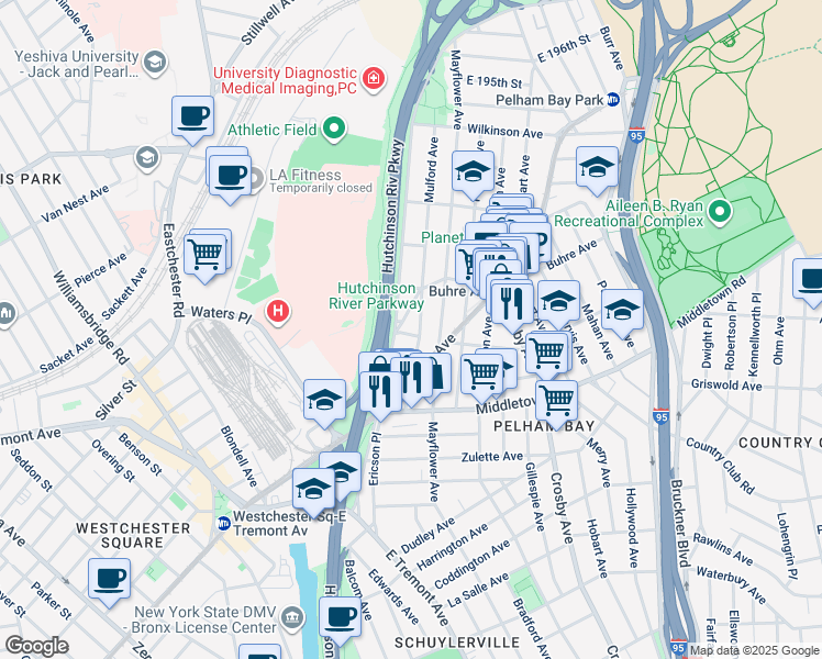 map of restaurants, bars, coffee shops, grocery stores, and more near in The Bronx