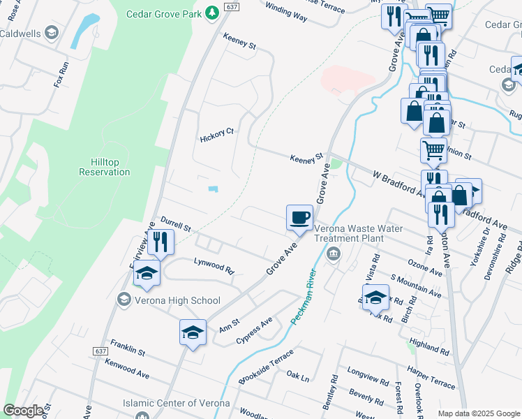 map of restaurants, bars, coffee shops, grocery stores, and more near 16 Laurel Court in Verona