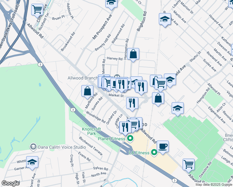 map of restaurants, bars, coffee shops, grocery stores, and more near 59 Morris Road in Clifton