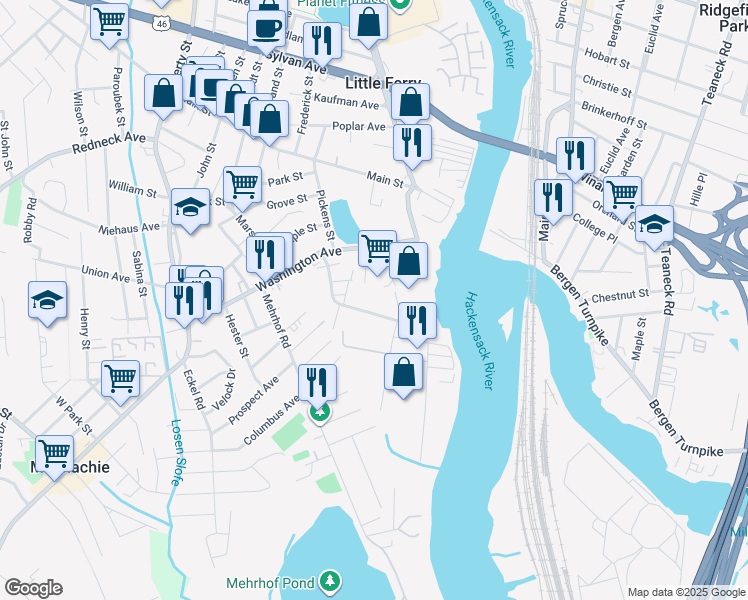 map of restaurants, bars, coffee shops, grocery stores, and more near 33 Ludwig Street in Little Ferry