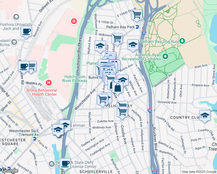 map of restaurants, bars, coffee shops, grocery stores, and more near 1752 Crosby Avenue in The Bronx