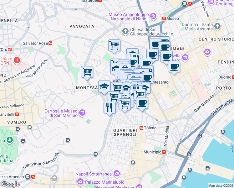 map of restaurants, bars, coffee shops, grocery stores, and more near 43-61 Vico Paradiso in Naples