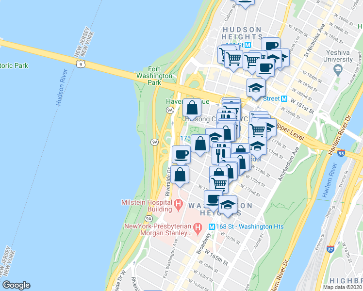 map of restaurants, bars, coffee shops, grocery stores, and more near in New York