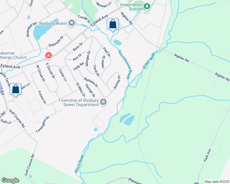map of restaurants, bars, coffee shops, grocery stores, and more near 31 Justine Place in Roxbury Township