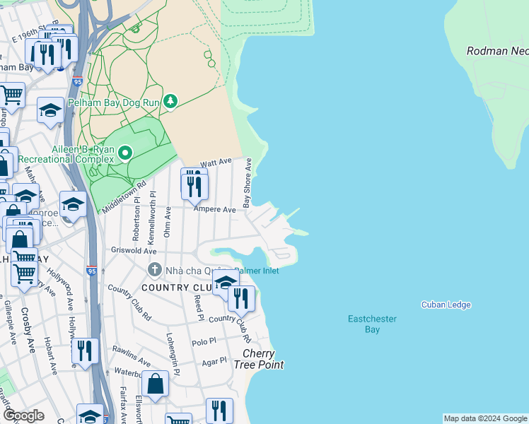 map of restaurants, bars, coffee shops, grocery stores, and more near 1516 Outlook Avenue in Bronx