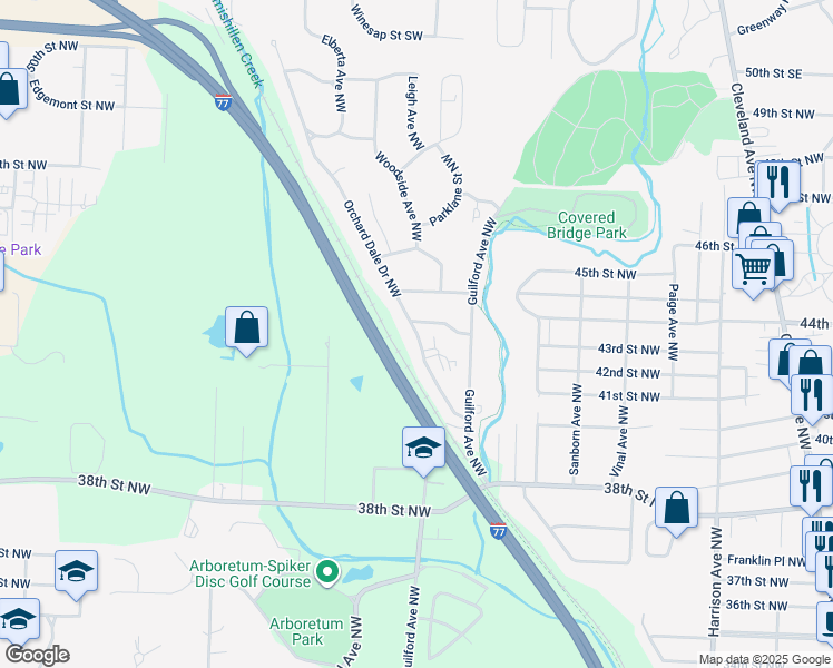 map of restaurants, bars, coffee shops, grocery stores, and more near 4215 Orchard Dale Drive Northwest in Canton