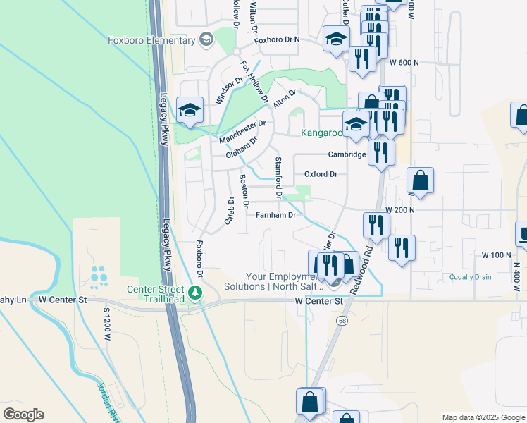 map of restaurants, bars, coffee shops, grocery stores, and more near 986 Farnham Drive in North Salt Lake
