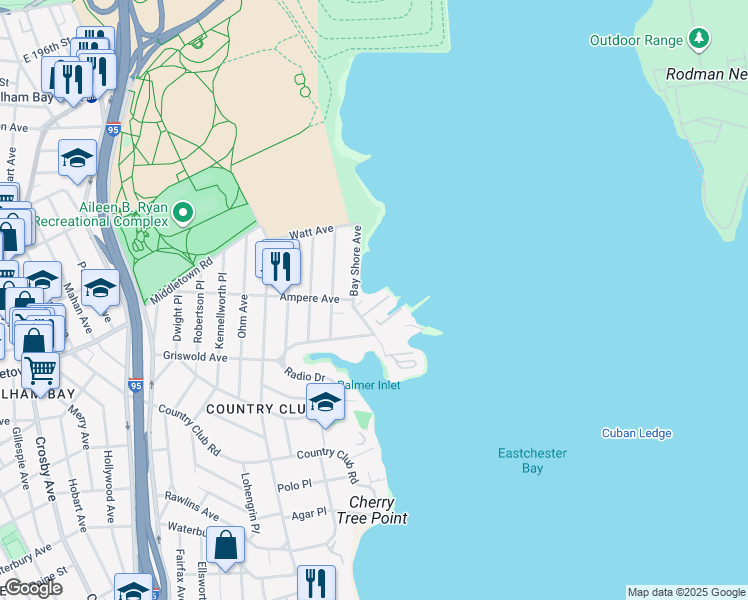 map of restaurants, bars, coffee shops, grocery stores, and more near 220 Outlook Avenue in Bronx