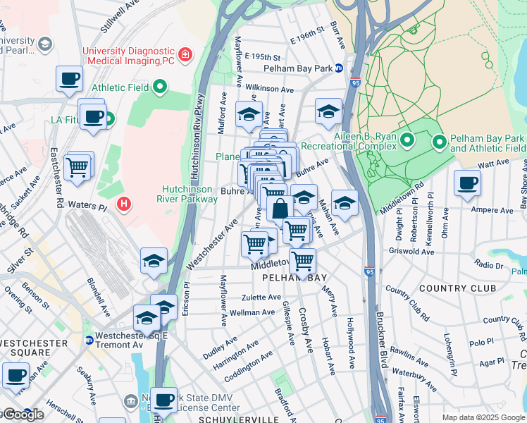 map of restaurants, bars, coffee shops, grocery stores, and more near 1742 Edison Avenue in The Bronx