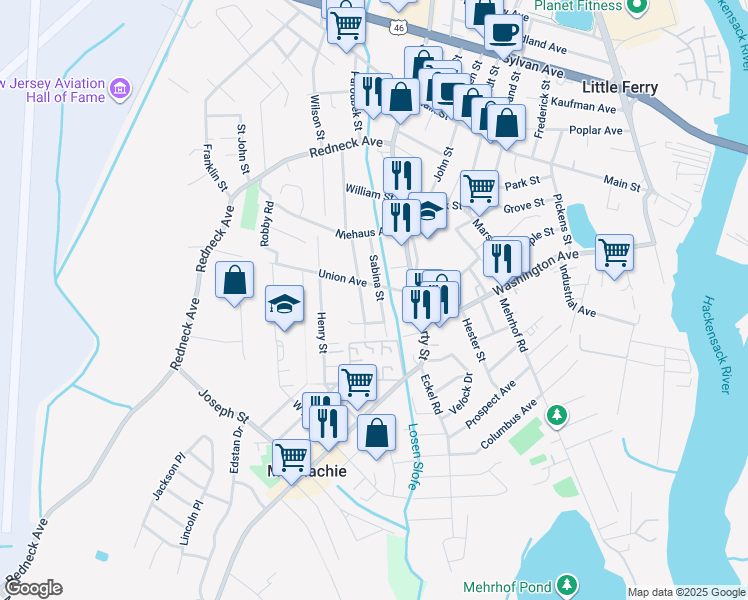 map of restaurants, bars, coffee shops, grocery stores, and more near 39 Union Avenue in Little Ferry