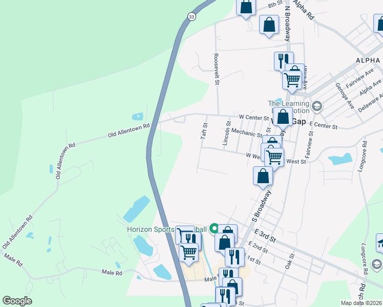 map of restaurants, bars, coffee shops, grocery stores, and more near 561 West Center Street in Wind Gap