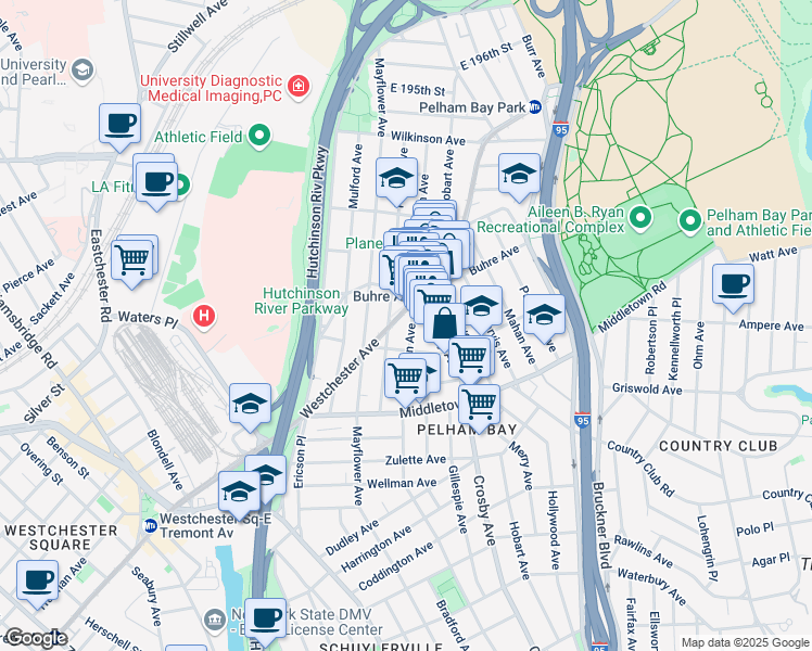 map of restaurants, bars, coffee shops, grocery stores, and more near 1742 Edison Avenue in The Bronx