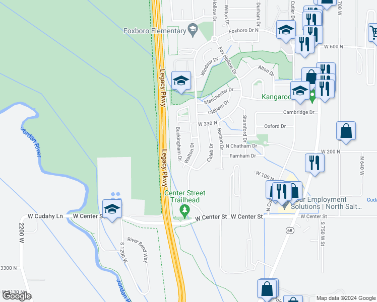 map of restaurants, bars, coffee shops, grocery stores, and more near 229 Walton Drive in North Salt Lake