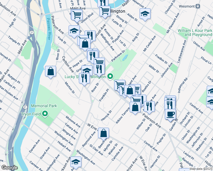 map of restaurants, bars, coffee shops, grocery stores, and more near in Wallington