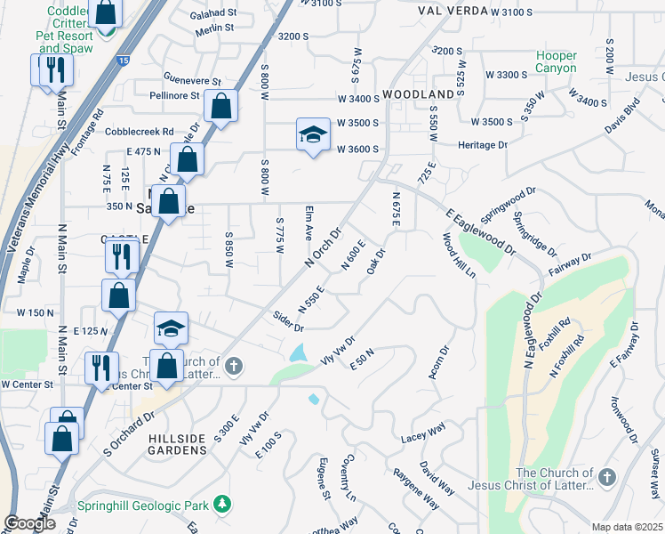 map of restaurants, bars, coffee shops, grocery stores, and more near 557 East Oakleaf Lane North in North Salt Lake
