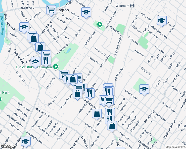 map of restaurants, bars, coffee shops, grocery stores, and more near 104 Johnson Avenue in Wallington