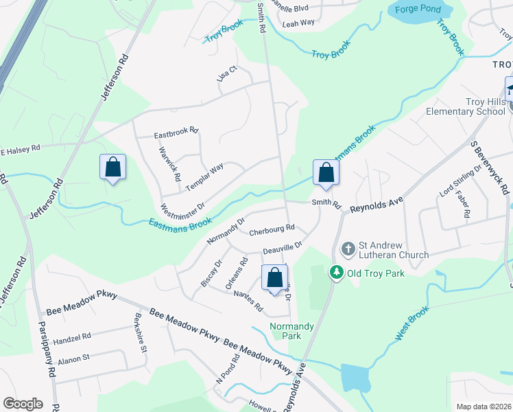 map of restaurants, bars, coffee shops, grocery stores, and more near 10 Normandy Drive in Parsippany-Troy Hills