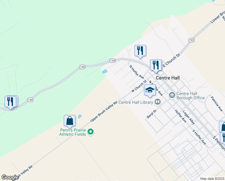 map of restaurants, bars, coffee shops, grocery stores, and more near 2495 Upper Brush Valley Road in Centre Hall