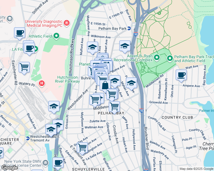 map of restaurants, bars, coffee shops, grocery stores, and more near 1752 Crosby Avenue in The Bronx