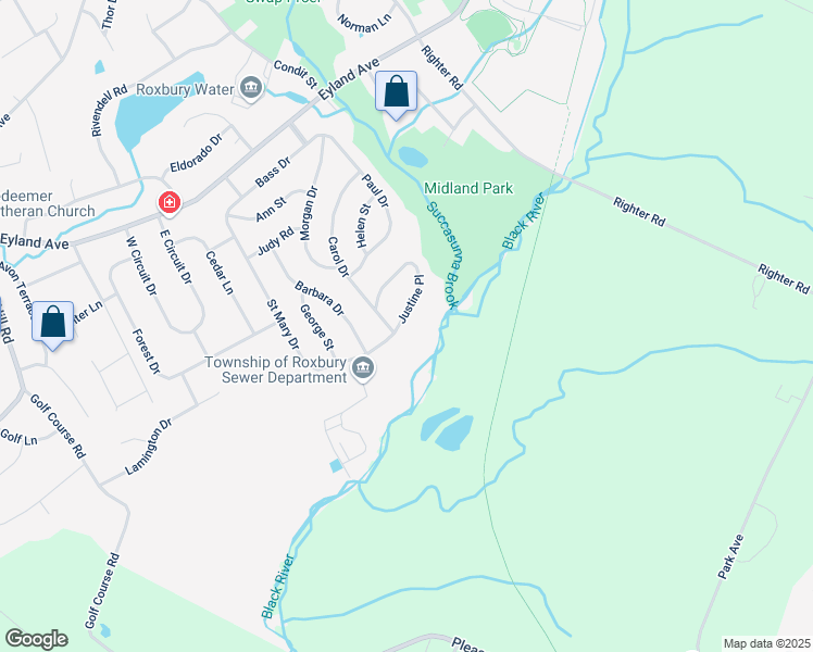 map of restaurants, bars, coffee shops, grocery stores, and more near 31 Justine Place in Roxbury Township