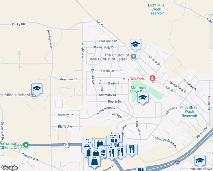 map of restaurants, bars, coffee shops, grocery stores, and more near 324 Barite Street in Elko